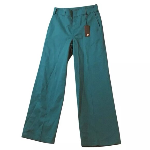 NWT Dickies Womens Wide Leg Regular Fit Work Pants Size 8R Teal Green - Picture 1 of 9